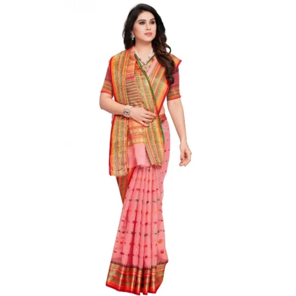 Kota Doria Cotton Woven Butta Saree With Blouse (Pink, 5-6 Mtrs) - Image 4