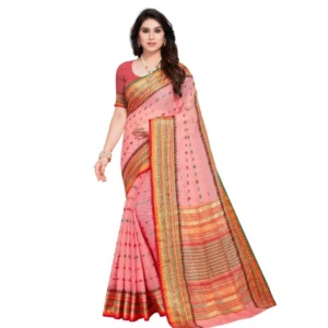 Kota Doria Cotton Woven Butta Saree With Blouse (Pink, 5-6 Mtrs)