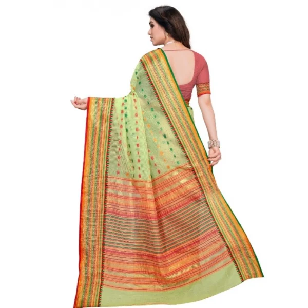 Kota Doria Cotton Woven Butta Saree With Blouse (Light Green, 5-6 Mtrs) - Image 3