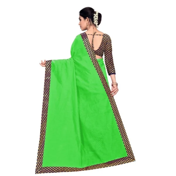 Chanderi Cotton Lace Border Saree With Blouse (Green, 5-6 Mtrs) - Image 4
