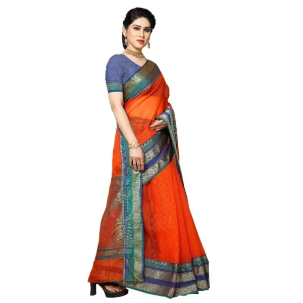 Kota Doria Cotton Border Saree With Blouse (Fanta, 5-6 Mtrs) - Image 2