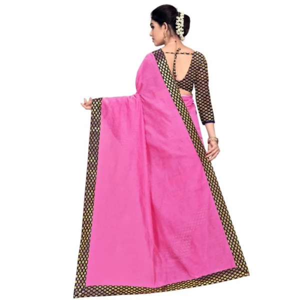 Chanderi Cotton Lace Border Saree With Blouse (Pink, 5-6 Mtrs) - Image 3