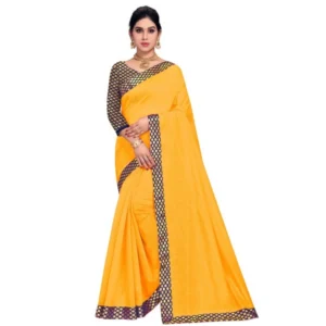Chanderi Cotton Lace Border Saree With Blouse (Gold, 5-6 Mtrs)