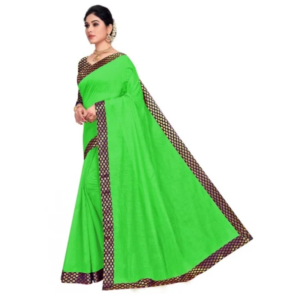 Chanderi Cotton Lace Border Saree With Blouse (Green, 5-6 Mtrs) - Image 3