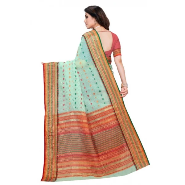 Kota Doria Cotton Woven Butta Saree With Blouse (Pista, 5-6 Mtrs) - Image 3