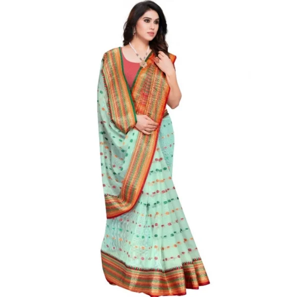 Kota Doria Cotton Woven Butta Saree With Blouse (Pista, 5-6 Mtrs) - Image 4