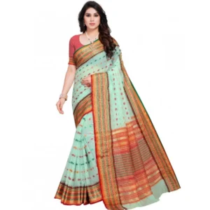 Kota Doria Cotton Woven Butta Saree With Blouse (Pista, 5-6 Mtrs)