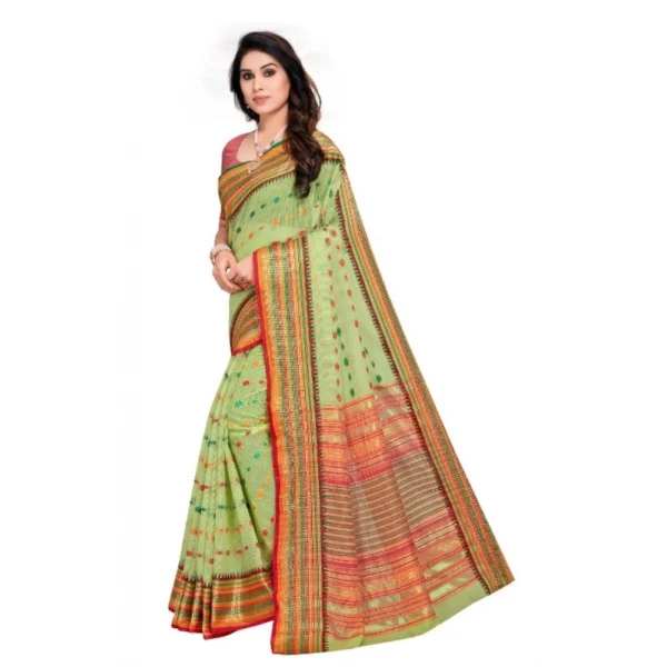 Kota Doria Cotton Woven Butta Saree With Blouse (Light Green, 5-6 Mtrs) - Image 2