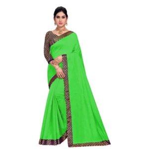Chanderi Cotton Lace Border Saree With Blouse (Green, 5-6 Mtrs)