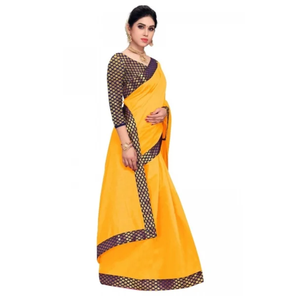 Chanderi Cotton Lace Border Saree With Blouse (Gold, 5-6 Mtrs) - Image 2