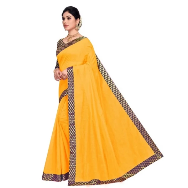 Chanderi Cotton Lace Border Saree With Blouse (Gold, 5-6 Mtrs) - Image 3