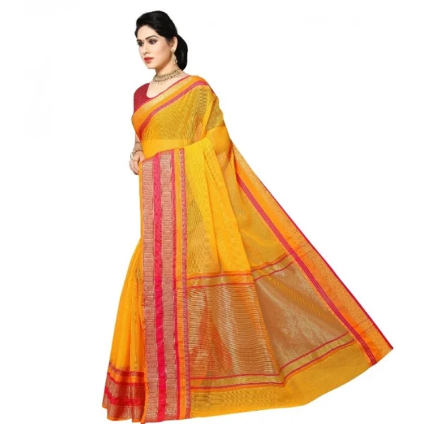 Kota Doria Cotton Border Saree With Blouse (Gold, 5-6 Mtrs) - Image 2