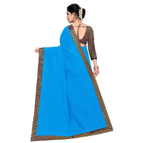 Chanderi Cotton Lace Border Saree With Blouse (Sky Blue, 5-6 Mtrs) - Image 4