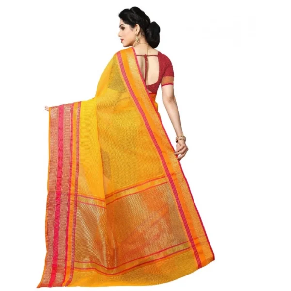 Kota Doria Cotton Border Saree With Blouse (Gold, 5-6 Mtrs) - Image 4