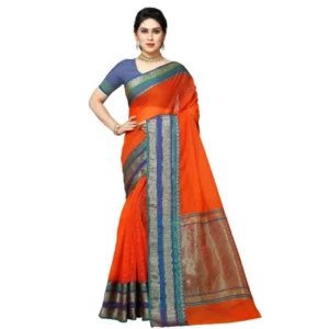 Kota Doria Cotton Border Saree With Blouse (Fanta, 5-6 Mtrs)