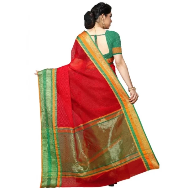 Kota Doria Cotton Border Saree With Blouse (Red, 5-6 Mtrs) - Image 4