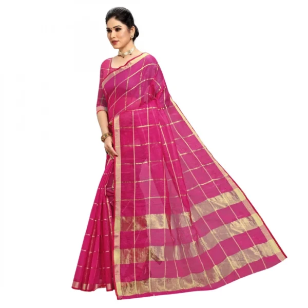 Kota Doria Cotton Checked Saree With Blouse (Rani, 5-6 Mtrs) - Image 4