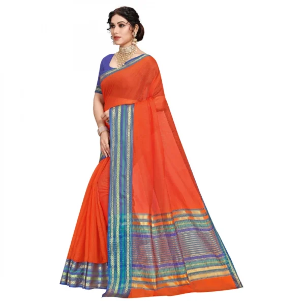 Kota Doria Cotton Bordered Saree With Blouse (Fanta, 5-6 Mtrs) - Image 2