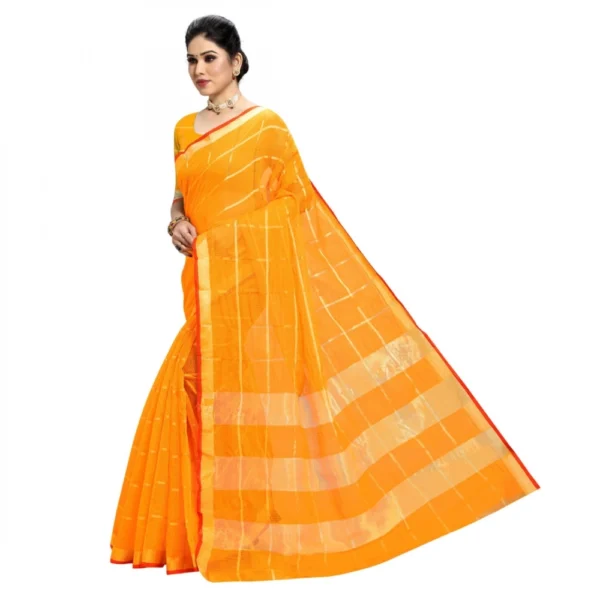 Kota Doria Cotton Checked Saree With Blouse (Yellow, 5-6 Mtrs) - Image 4