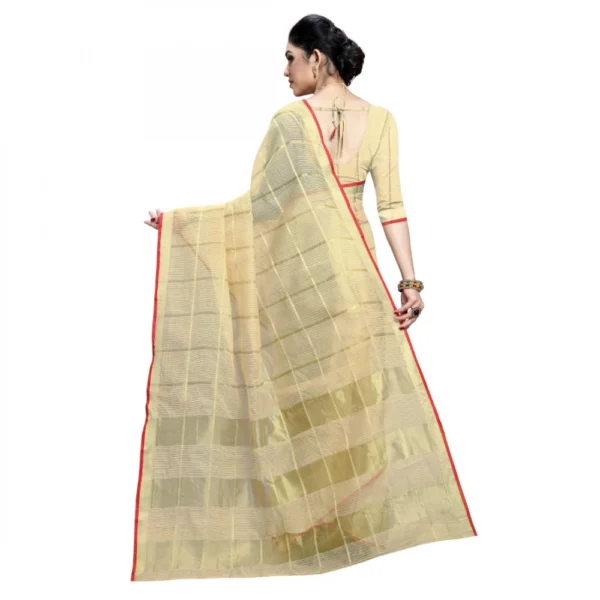Kota Doria Cotton Checked Saree With Blouse (Beige, 5-6 Mtrs) - Image 2