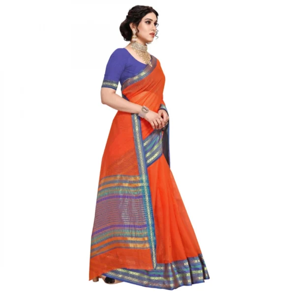 Kota Doria Cotton Bordered Saree With Blouse (Fanta, 5-6 Mtrs) - Image 3