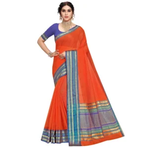 Kota Doria Cotton Bordered Saree With Blouse (Fanta, 5-6 Mtrs)