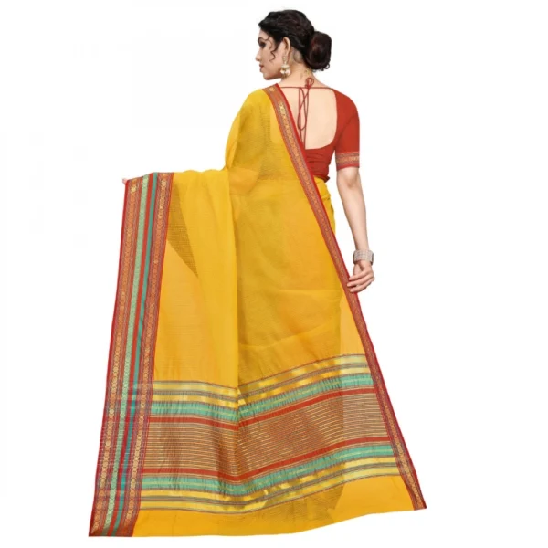 Kota Doria Cotton Bordered Saree With Blouse (Yellow, 5-6 Mtrs) - Image 2
