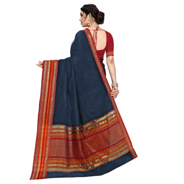 Kota Doria Cotton Bordered Saree With Blouse (Navy Blue, 5-6 Mtrs) - Image 2