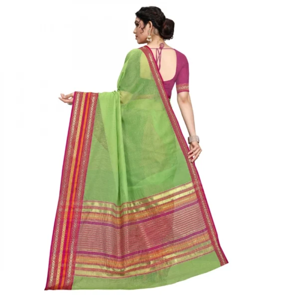Kota Doria Cotton Bordered Saree With Blouse (Light Green, 5-6 Mtrs) - Image 2