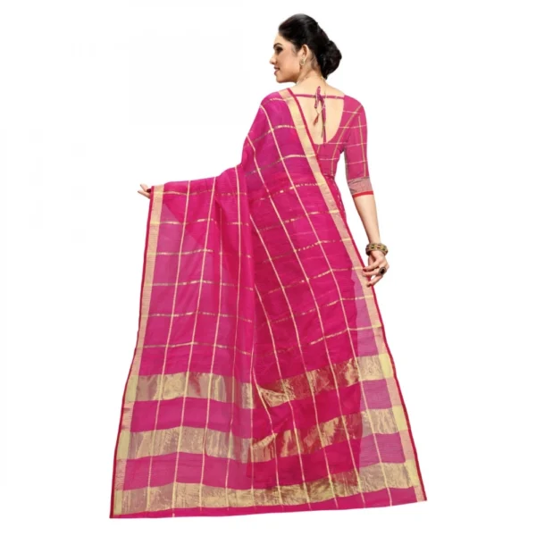 Kota Doria Cotton Checked Saree With Blouse (Rani, 5-6 Mtrs) - Image 2