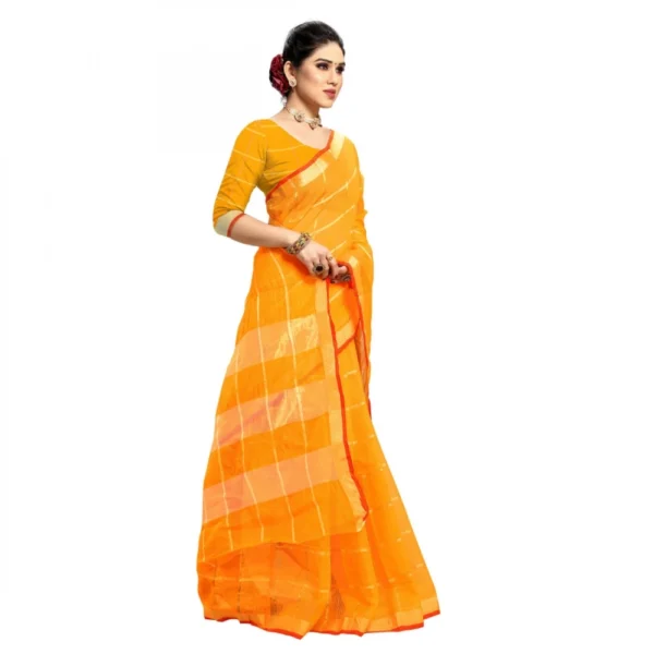 Kota Doria Cotton Checked Saree With Blouse (Yellow, 5-6 Mtrs) - Image 5