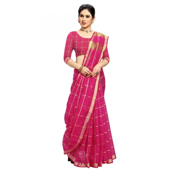 Kota Doria Cotton Checked Saree With Blouse (Rani, 5-6 Mtrs) - Image 3