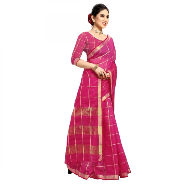 Kota Doria Cotton Checked Saree With Blouse (Rani, 5-6 Mtrs) - Image 5