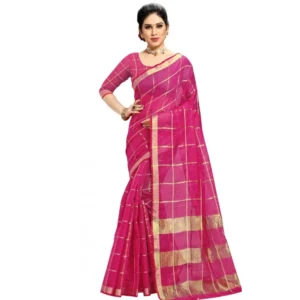 Kota Doria Cotton Checked Saree With Blouse (Rani, 5-6 Mtrs)