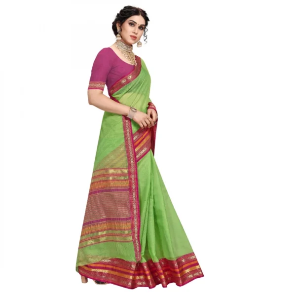 Kota Doria Cotton Bordered Saree With Blouse (Light Green, 5-6 Mtrs) - Image 4
