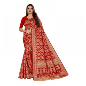 Jacquard Silk Kanjivaram Jacquard Silk Saree With Blouse (Red, 5-6 Mtrs)