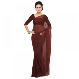 Georgette Plain Saree With Blouse (Coffee, 5-6 Mtrs)