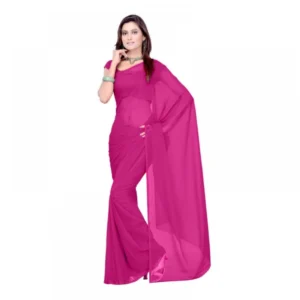 Georgette Plain Saree With Blouse (Wine, 5-6 Mtrs)