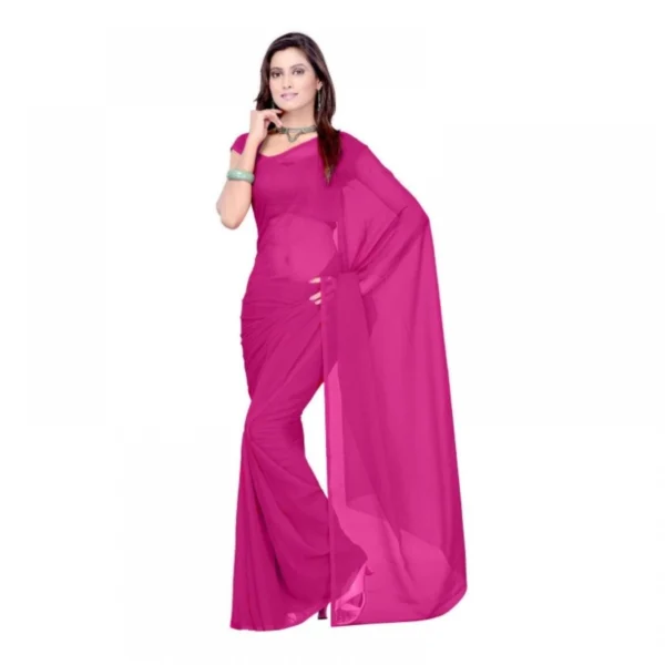 Georgette Plain Saree With Blouse (Wine, 5-6 Mtrs)