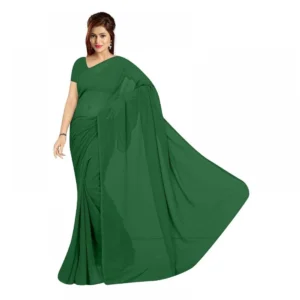 Georgette Plain Saree With Blouse (Dark Green, 5-6 Mtrs)