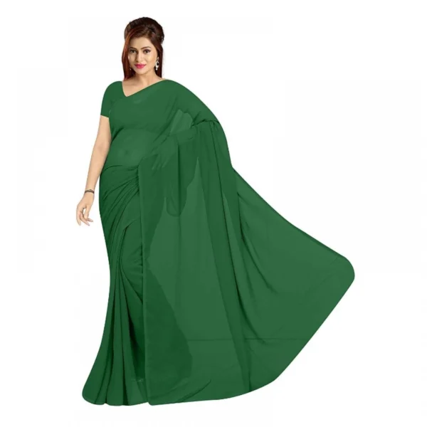 Georgette Plain Saree With Blouse (Dark Green, 5-6 Mtrs)