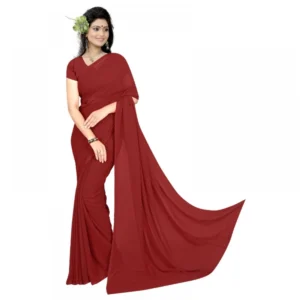 Georgette Plain Saree With Blouse (Maroon, 5-6 Mtrs)