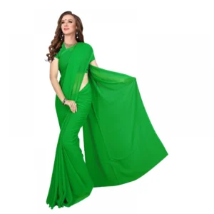 Georgette Plain Saree With Blouse (Dark Green, 5-6 Mtrs)