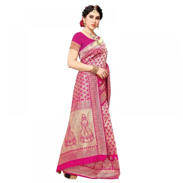 Jacquard Silk Kanjivaram Jacquard Silk Saree With Blouse (Pink, 5-6 Mtrs) - Image 2
