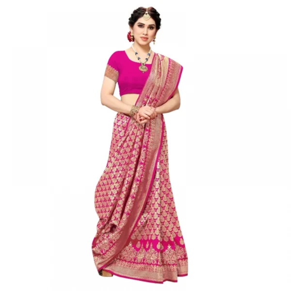 Jacquard Silk Kanjivaram Jacquard Silk Saree With Blouse (Pink, 5-6 Mtrs) - Image 5