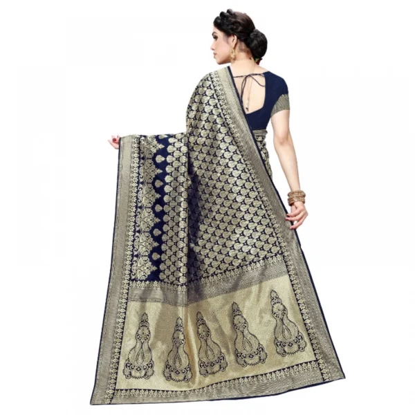 Jacquard Silk Kanjivaram Jacquard Silk Saree With Blouse (Navy Blue, 5-6 Mtrs) - Image 2