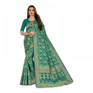 Jacquard Silk Kanjivaram Jacquard Silk Saree With Blouse (Rama, 5-6 Mtrs)