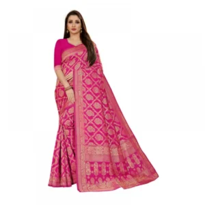 Jacquard Silk Kanjivaram Jacquard Silk Saree With Blouse (Pink, 5-6 Mtrs)