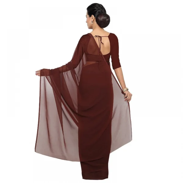 Georgette Plain Saree With Blouse (Coffee, 5-6 Mtrs) - Image 3