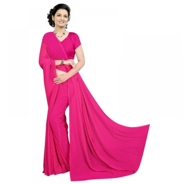 Georgette Plain Saree With Blouse (Pink, 5-6 Mtrs)